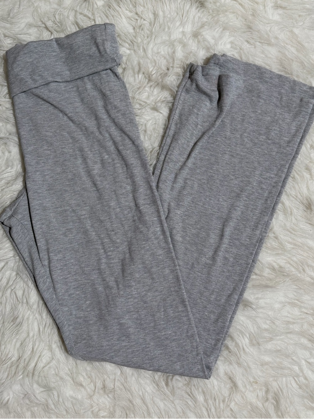 SET ACTIVE XL RIBBED FOLDOVER PANTS FLARE PANT FOG HEATHER GREY LEGGINGS MODAL